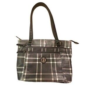 Giani Bernini Pebble Tote Black & White Plaid Faux Leather Shoulder Bag Purse